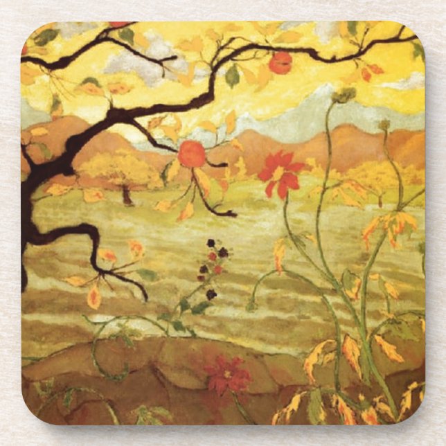 Apple Tree with Red Fruit Beverage Coaster (Front)