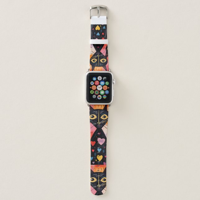 Apple Watch Band Cat Colorful Hearts (Front)