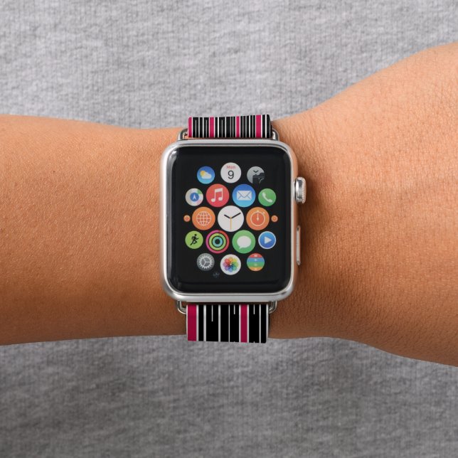 Apple Watch Bank Black & Pink Stripe Band (In Situ)