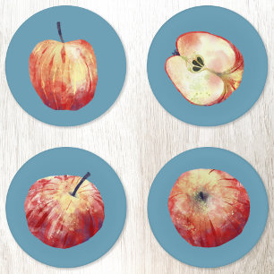 Apple Watercolor Coaster Set