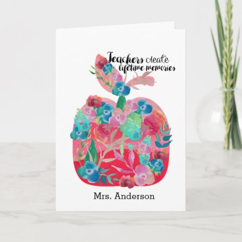 Apple Watercolor Floral Teacher Card