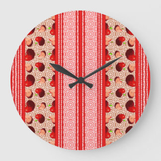 Apple Watercolor Stripes and Circles Lipstick Red Large Clock