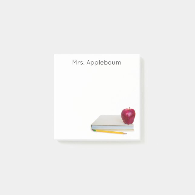 Apple with Book and Pencil Teacher Name 3 x 3 Post-it Notes (Front)