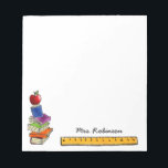 Apple with Book Stack Add Name 5.5 x 6 Notepad<br><div class="desc">Personalize these notes featuring a colorful stack of books with an apple on top and a ruler with name above.  Great gift for a teacher!</div>