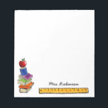Apple with Book Stack Add Name 5.5 x 6 Notepad<br><div class="desc">Personalize these notes featuring a colorful stack of books with an apple on top and a ruler with name above.  Great gift for a teacher!</div>