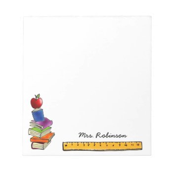 Apple With Book Stack Add Name 5.5 X 6 Notepad by ilovedigis at Zazzle