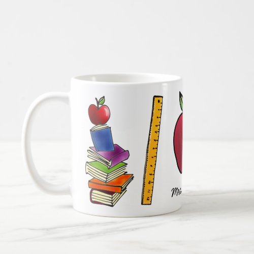 Apple with Book Stack Add Name Coffee Mug