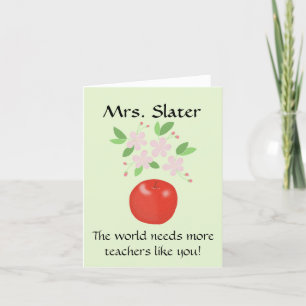 Apple with Flowers Editable Teacher Appreciation Letterpress Thank You Card