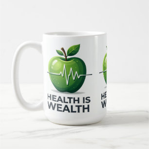 Apple with Heartbeat Pulse and Health is Wealth Coffee Mug