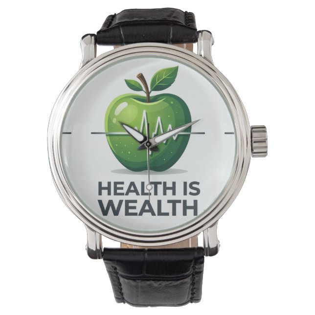 Apple with Heartbeat Pulse and Health is Wealth Watch (Front)