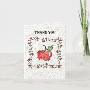 Apple with Vine Vintage Crackle Letterpress Thank You Card