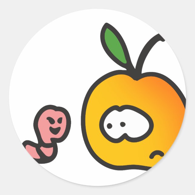 apple with worm classic round sticker (Front)