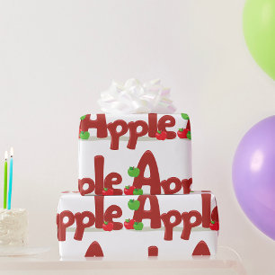 Apple Word Art with Red & Green Apples Wrapping Paper