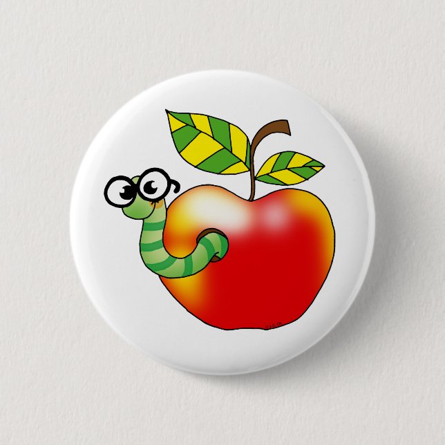 Apple & Worm, back to school Pinback Button (Front)
