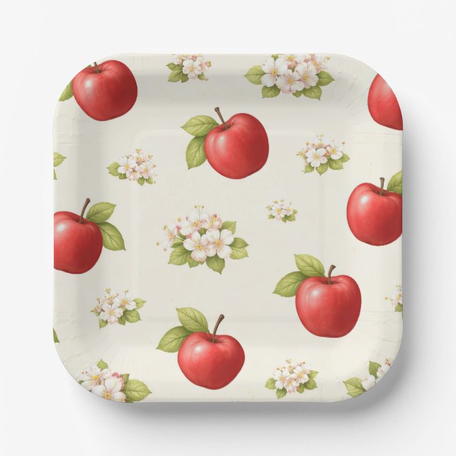 Apples and apple blossoms  paper plates (Front)