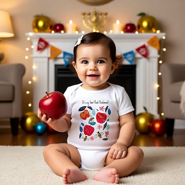  🍎 Apples and bees with custom text Baby Bodysuit (🍎 Apples and bees with custom text Baby Bodysuit)