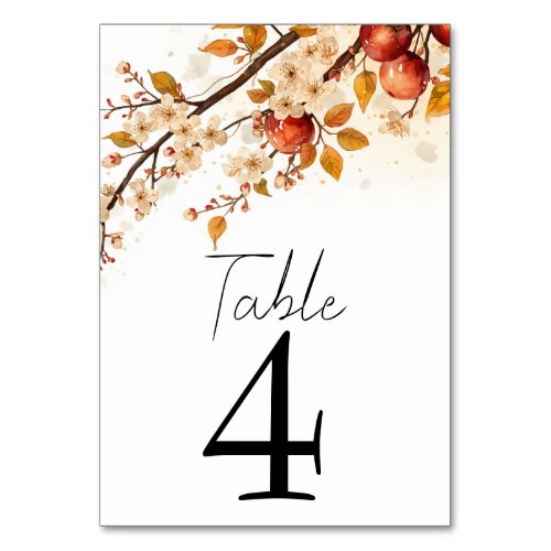 Apples and Blossoms Autumn Wedding Table Number