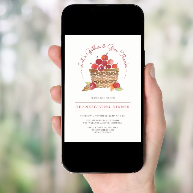 Apples and Gingham Thanksgiving Dinner Invitation (Front Digital)