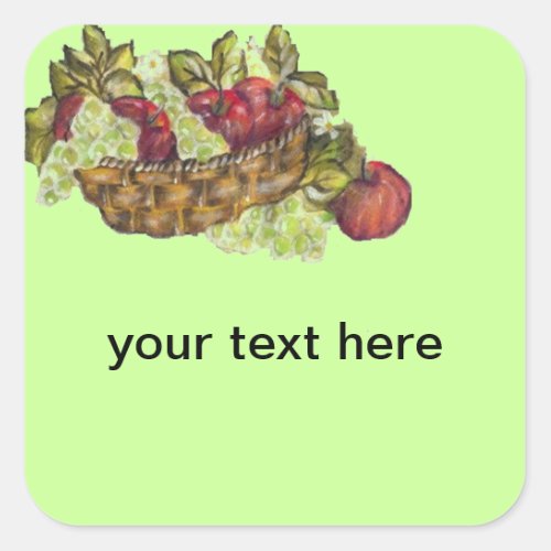 APPLES AND GRAPES IN STAW BASKET SQUARE STICKER