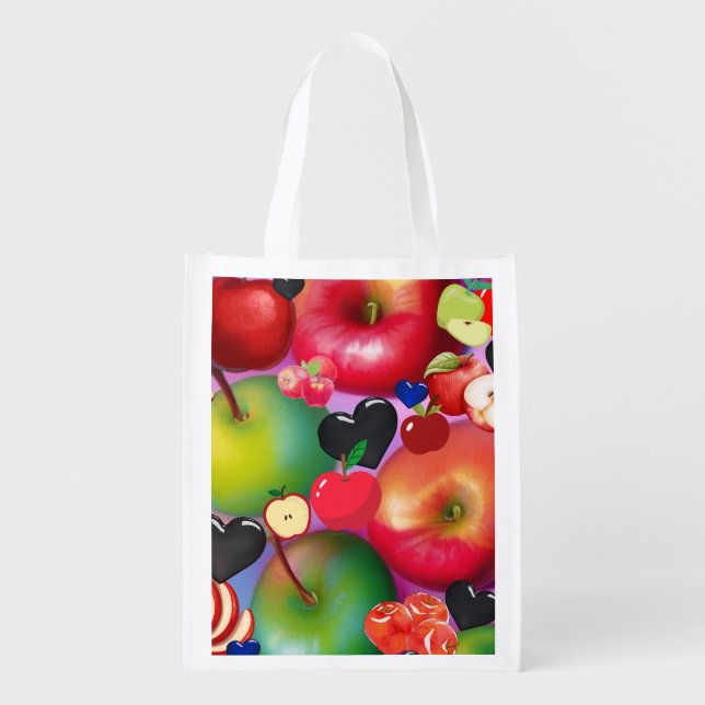 Apples and hearts             grocery bag (Front)
