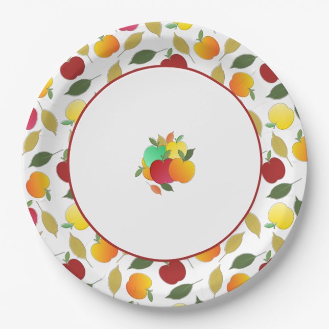 Apples and Leaves Paper Plates (Front)