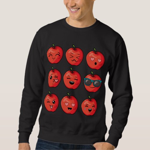 Apples Emoticon Funny Fall Fruit Cute Gift Sweatshirt