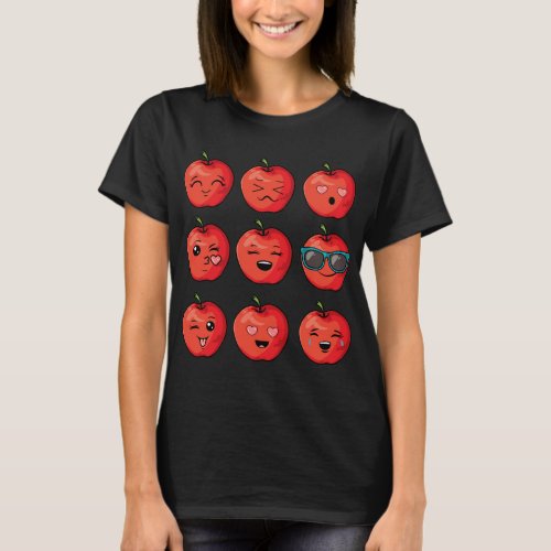 Apples Emoticon Funny Fall Fruit Cute Gift T_Shirt
