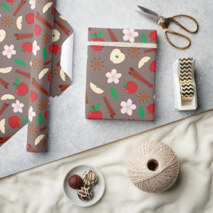 Apples, Flowers and Cinnamon Seamless Thanksgiving Wrapping Paper