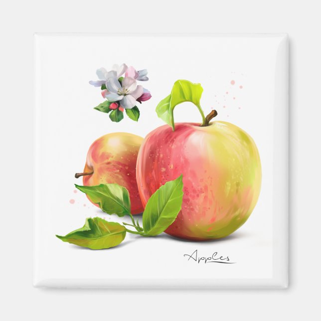 Apples, flowers and splashes magnet (Front)