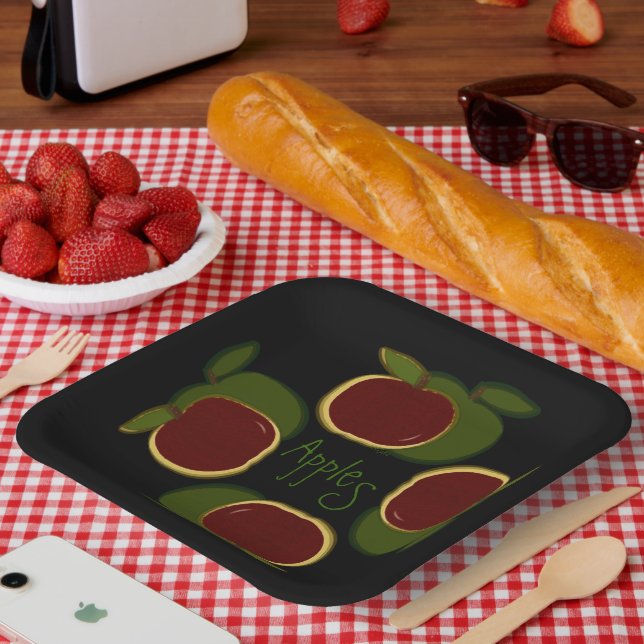  Apples Graphic Black Red Green Fruit Paper Plates (Picnic)