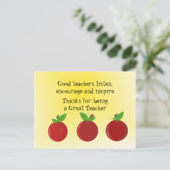 Apples Great Teacher Thank You Postcard by seashell2 at Zazzle