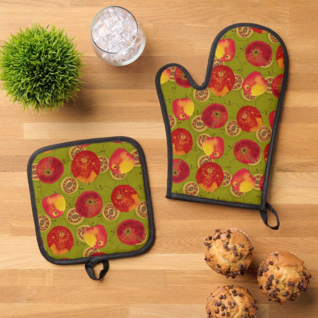 Apples Harvest Oven Mitt & Pot Holder Set (Top Down)