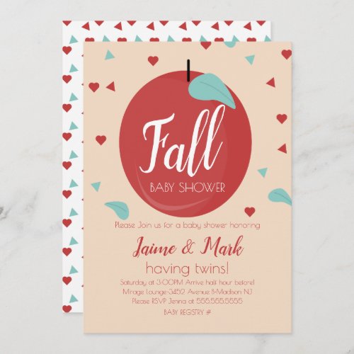 Apples Hearts Confetti Fall Baby Shower  Invitation