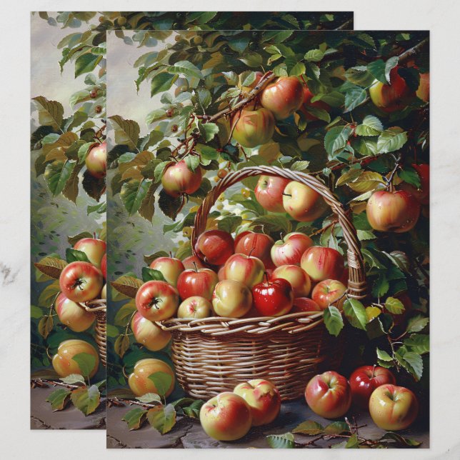 Apples in a Basket Still Life Scrapbook Paper (Front/Back)
