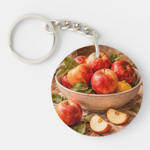 Apples in Rustic Bowl a Classic Still Life Keychain
