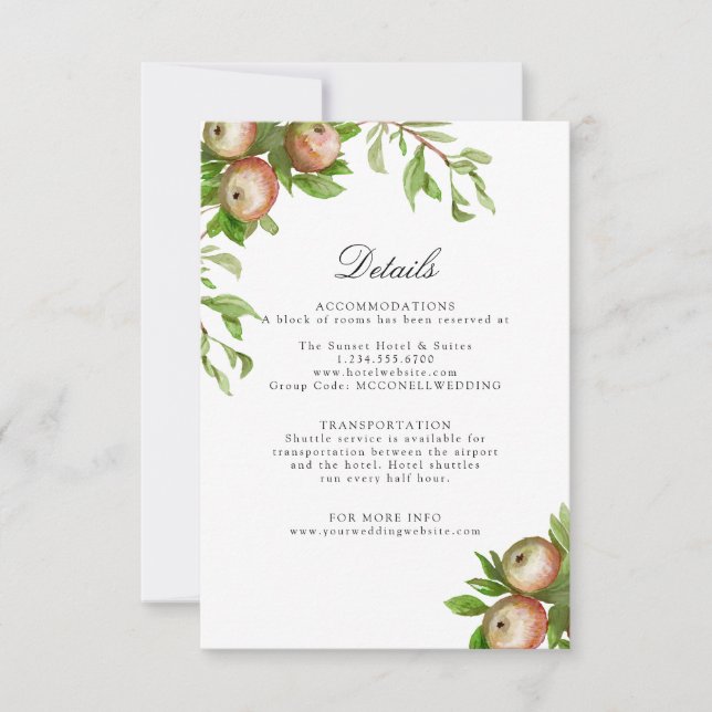 apples in watercolo wedding details enclosure card (Front)
