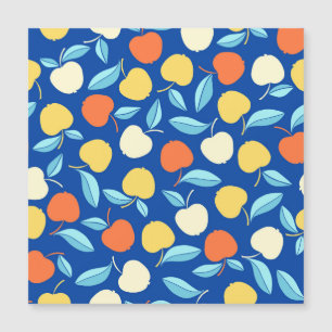 Apples leaves, blue background, seamless pattern.