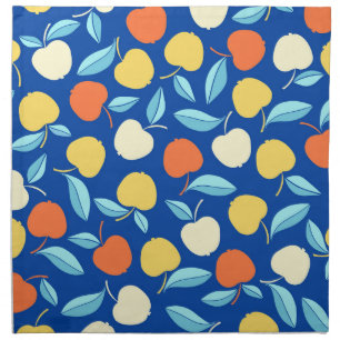 Apples leaves, blue background, seamless pattern. cloth napkin