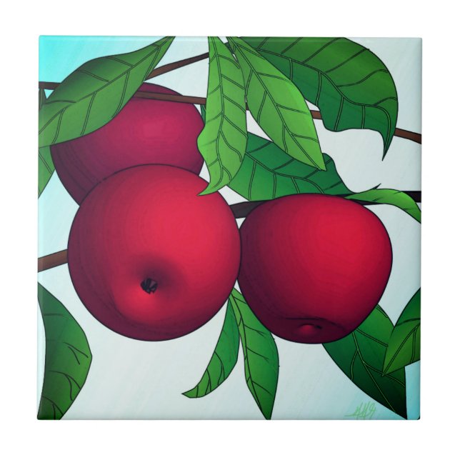 "Apples on a Branch" Ceramic Tile (Front)