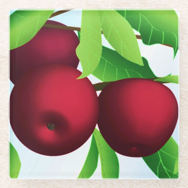 "Apples on a Branch" Glass Coaster (Front)