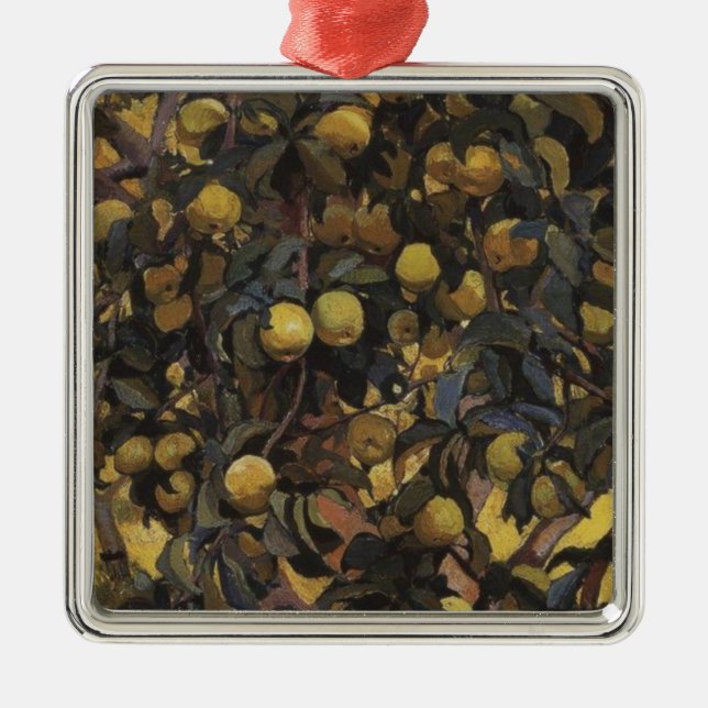 Apples on the Branches of Trees (by Serebriakova) Metal Ornament (Front)