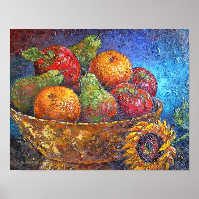 Apples Pears Bowl Fruits Still Life Art Painting Poster (Front)