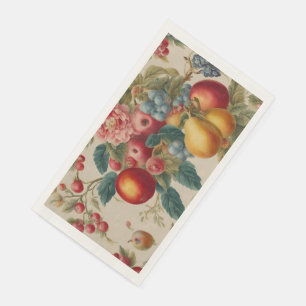 Apples, Pears, Grapes, Pink Flower. French Painted Paper Guest Towels