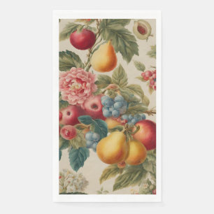 Apples, Pears, Grapes, Pink Flower. French Painted Paper Guest Towels