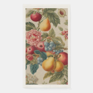 Apples, Pears, Grapes, Pink Flower. French Painted Paper Guest Towels
