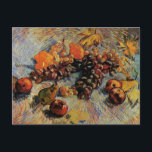 Apples, Pears, Lemons, Grapes by Vincent van Gogh Postcard<br><div class="desc">Still Life with Apples, Pears, Lemons and Grapes by Vincent van Gogh is a vintage fine art post impressionism still life painting featuring leaves and food, a variety of autumn seasonal fruits. Perfect for a Thanksgiving feast! About the artist: Vincent Willem van Gogh was a Post Impressionist painter whose work...</div>