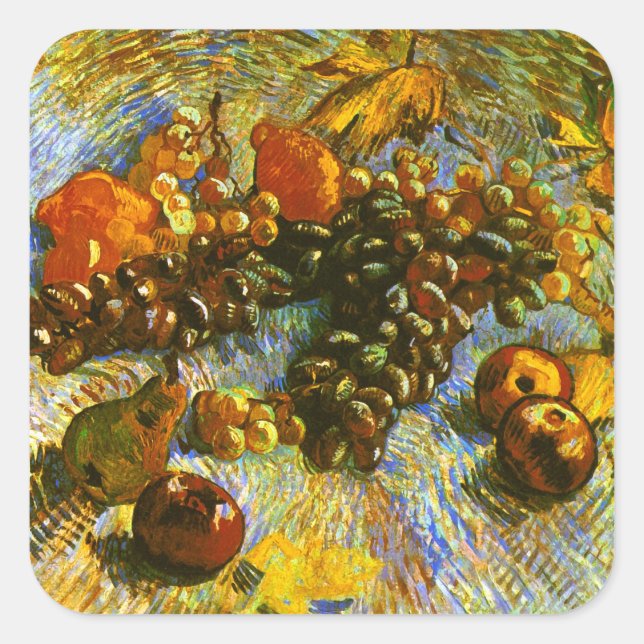 Apples Pears Lemons & Grapes Van Gogh Fine Art Square Sticker (Front)