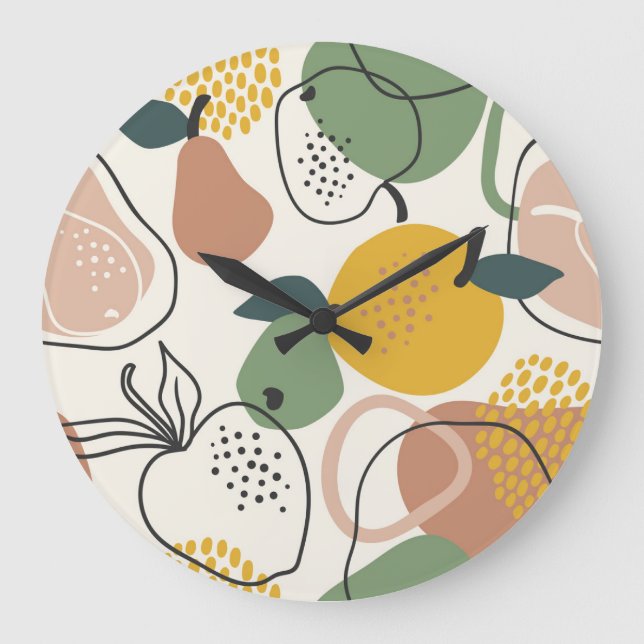 Apples Pears: Vintage Hand-Drawn Pattern. Large Clock (Front)