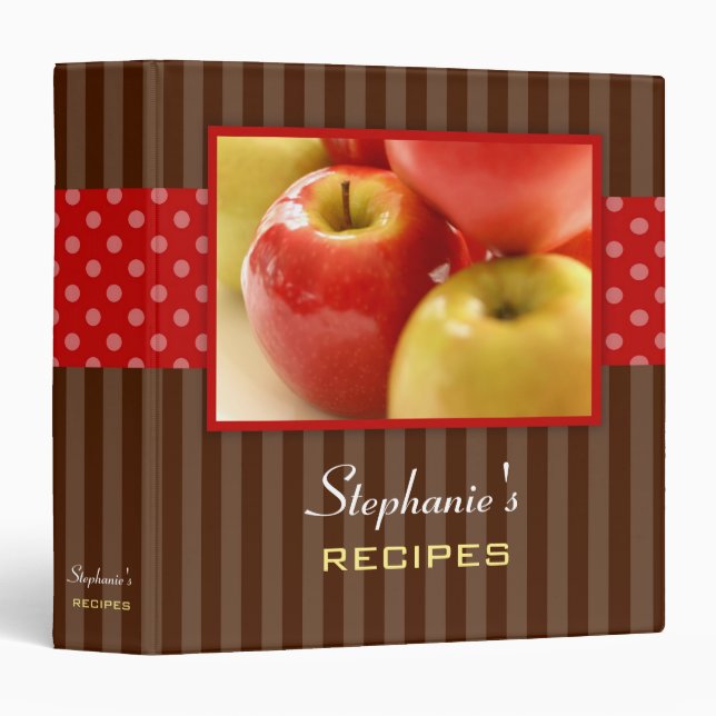 Apples Polka Dot Stripe Recipe Binder (Front/Spine)