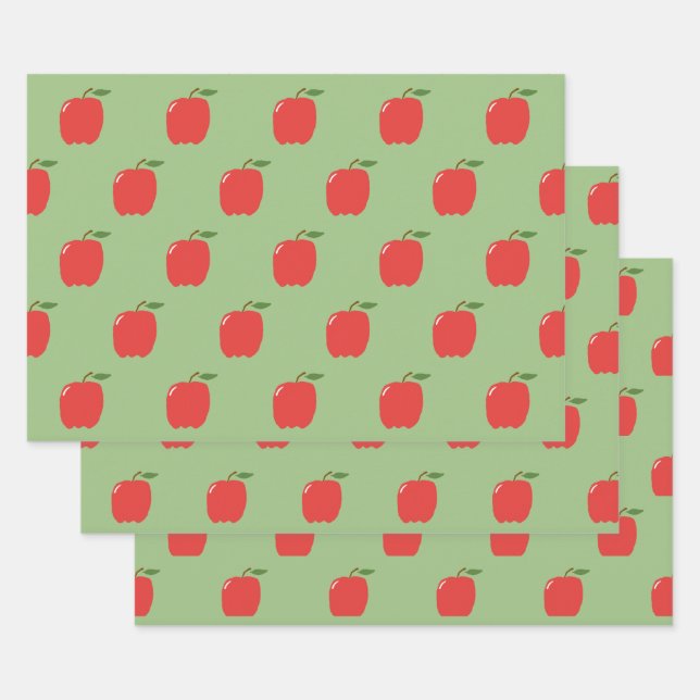 Apples Wrapping Paper (Sage Green & Red) (Set)